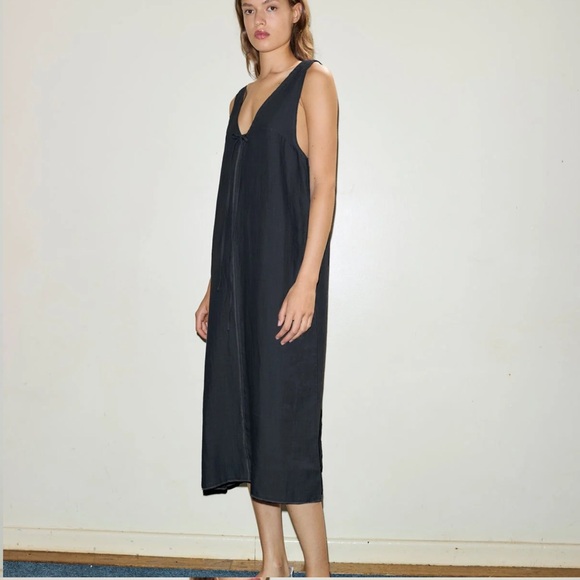 WOMEN’S DEIJI STUDIOS THE BLACK TIE SLIP DRESS 100% FRENCH LINEN WORN ONCE - Picture 3 of 15